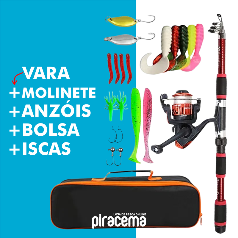 Kit Vara + Molinete + Acessórios Piracema | Bolsa de Brinde