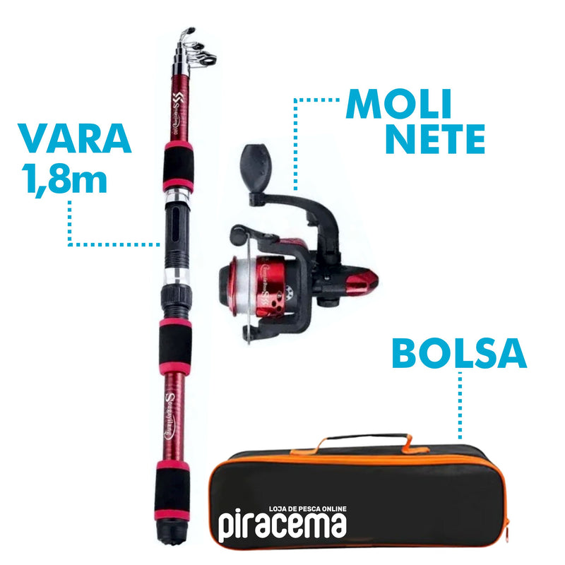 Kit Vara + Molinete + Acessórios Piracema | Bolsa de Brinde